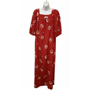 Malama Sophisticates Made in Hawaii Red Vintage Puff Sleeve Midi Shift Dress